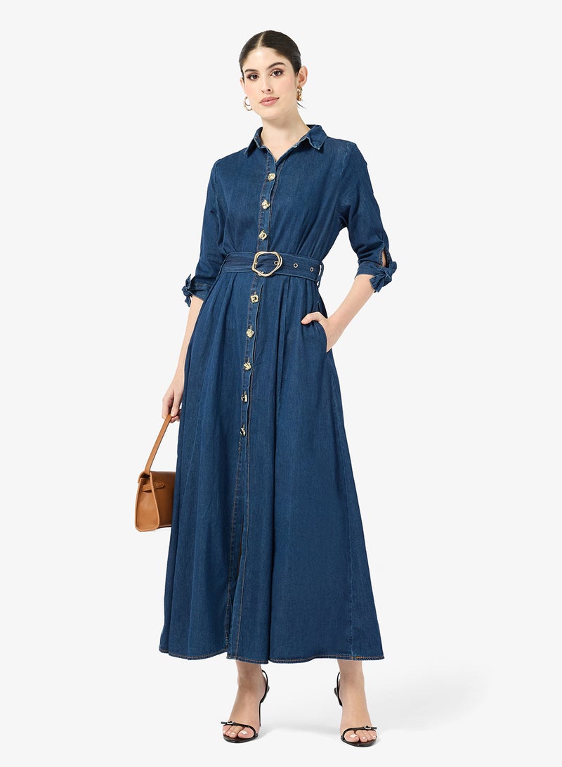 Style Cheat Denim Belted Dress - Image 1
